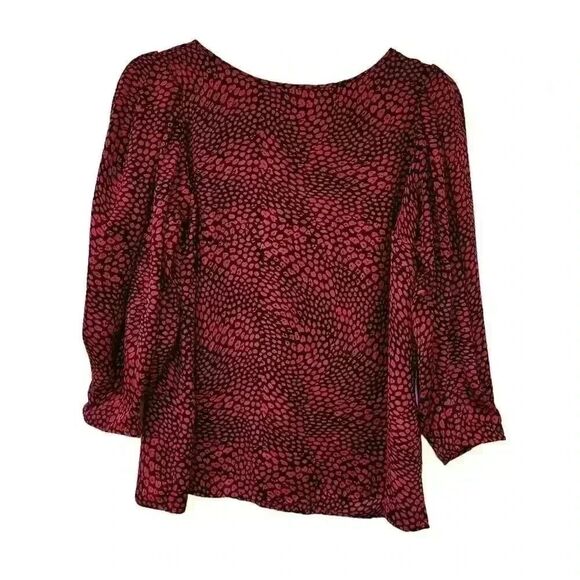 Banana Republic Women's Red & Black Poly Print Puffy Sleeve Blouse - Picture 2 of 10